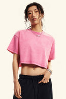 Cool-Touch Quick-Drying Sorona Cropped T-Shirt in Rose Pink - front modeled close-up
