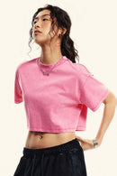 Cool-Touch Quick-Drying Sorona Cropped T-Shirt in Rose Pink - front product view