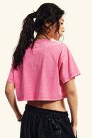 Cool-Touch Quick-Drying Sorona Cropped T-Shirt in Rose Pink - back product view