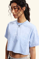 Cool-Touch Quick-Drying Sorona Cropped T-Shirt in Sky Blue - product detail close-up