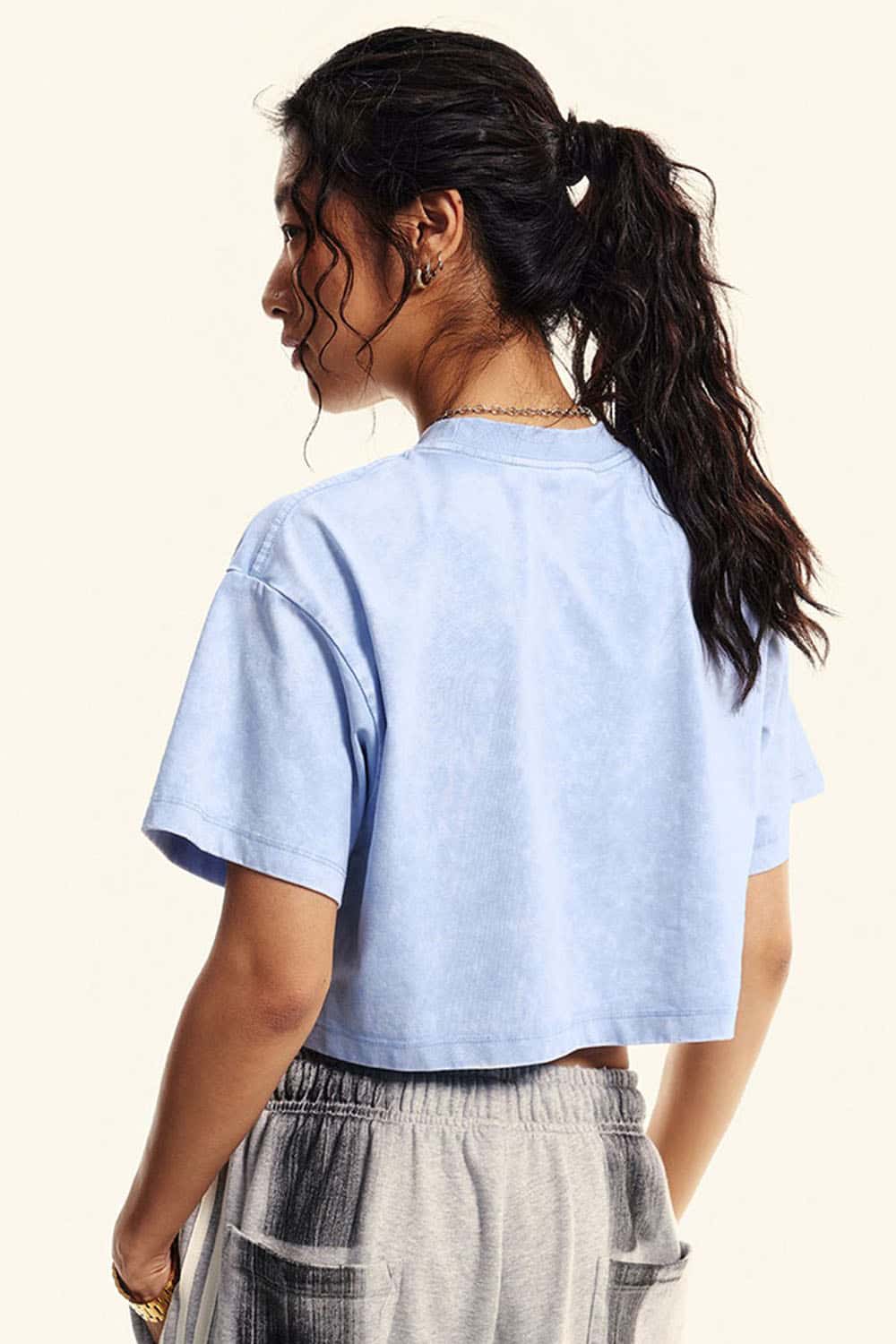 Cool-Touch Quick-Drying Sorona Cropped T-Shirt in Sky Blue - back product view