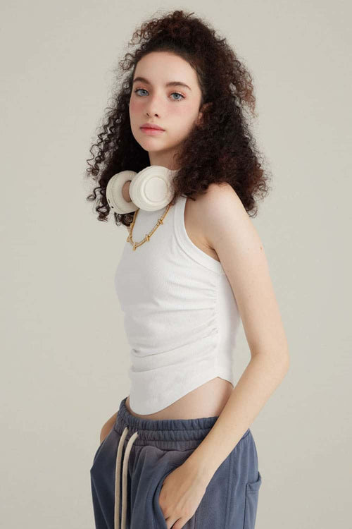 Ruched Cropped Tank - White