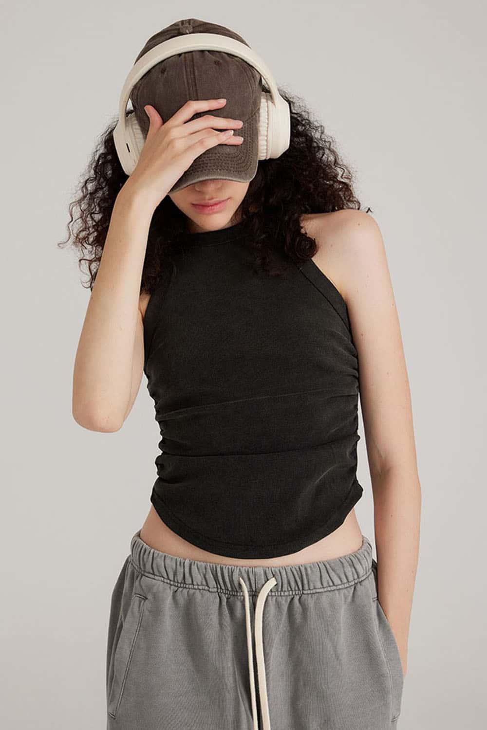 Women's Washed Short Tank Top with Pleated Detail