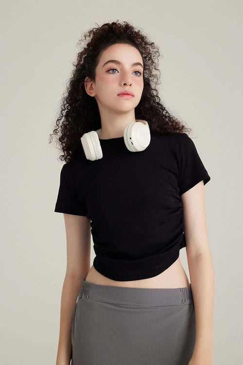 Premium Ruched Waist Active Tee - Black