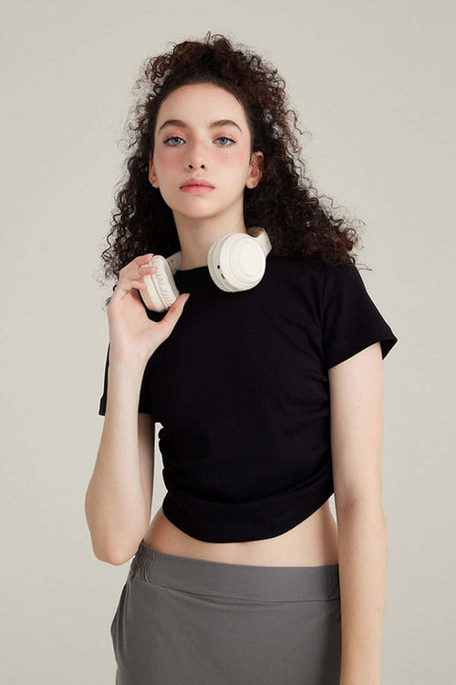 Premium Ruched Waist Active Tee - Black