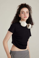 Premium Ruched Waist Active Tee - Black
