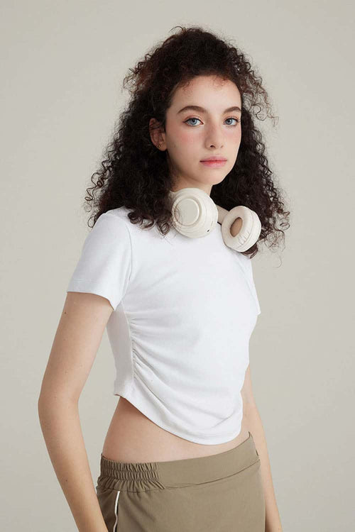 Premium Ruched Waist Active Tee - White