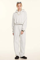 Vintage Washed Cropped Fleece Hoodie - Oat Gray