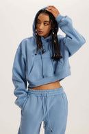 Vintage Washed Cropped Fleece Hoodie - Smalt