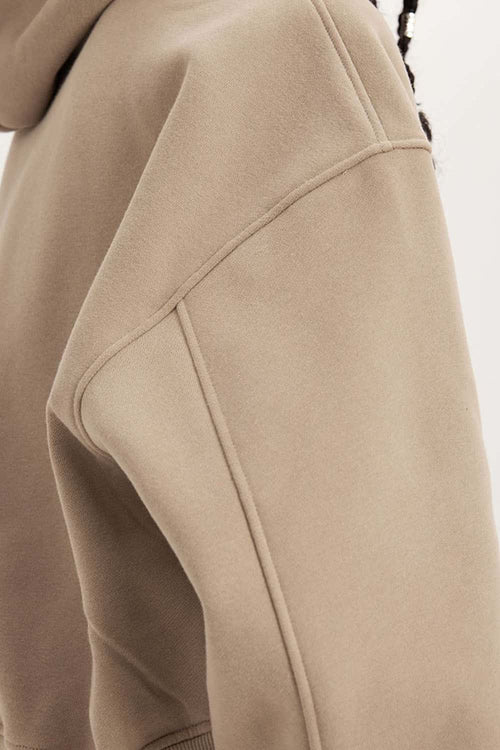 Vintage Washed Cropped Fleece Hoodie - Khaki