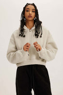 Vintage Washed Cropped Fleece Hoodie - Gray Apricot