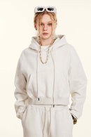 Vintage Washed Cropped Fleece Hoodie - Oat Gray