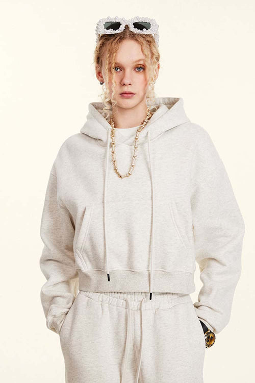 Vintage Washed Cropped Fleece Hoodie - Oat Gray