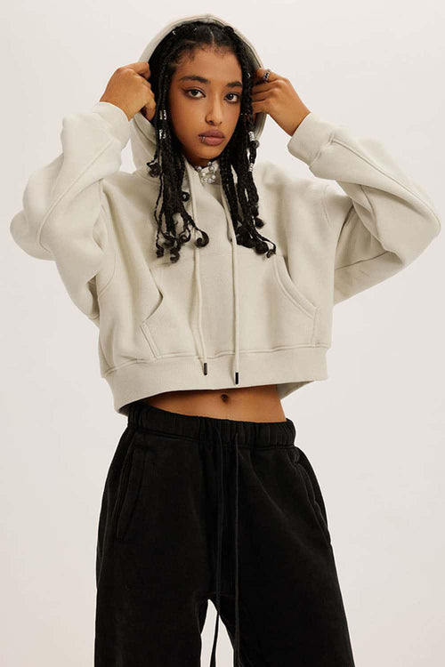 Vintage Washed Cropped Fleece Hoodie - Gray Apricot
