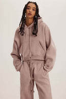 Vintage Washed Cropped Fleece Hoodie - Grayish Pink