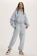 Vintage Washed Cropped Fleece Hoodie - Flower Gray