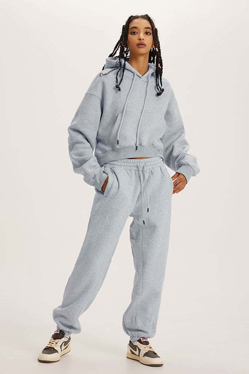 Vintage Washed Cropped Fleece Hoodie - Flower Gray