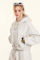 Vintage Washed Cropped Fleece Hoodie - Oat Gray