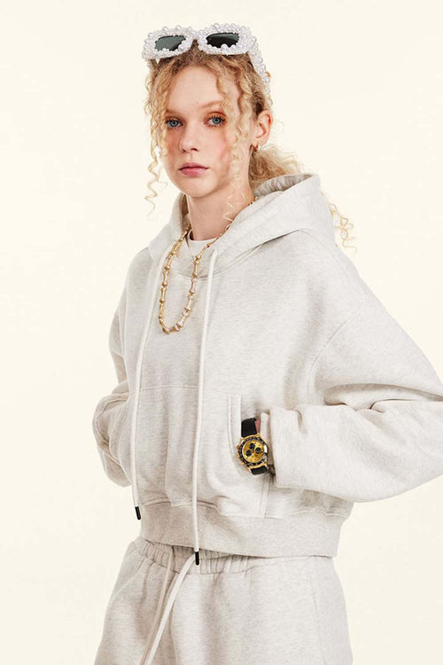 Vintage Washed Cropped Fleece Hoodie - Oat Gray