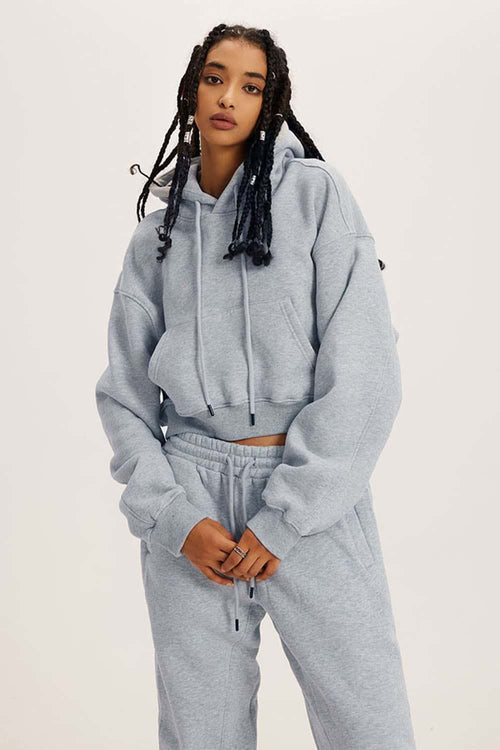 Vintage Washed Cropped Fleece Hoodie - Flower Gray