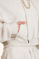 Vintage Washed Cropped Fleece Hoodie - Oat Gray