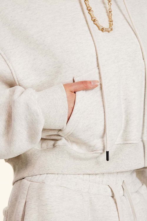 Vintage Washed Cropped Fleece Hoodie - Oat Gray