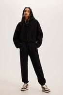 Vintage Washed Cropped Fleece Hoodie - Black