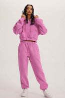 Vintage Washed Cropped Fleece Hoodie - Rose Pink