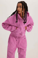 Vintage Washed Cropped Fleece Hoodie - Rose Pink