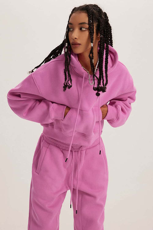 Vintage Washed Cropped Fleece Hoodie - Rose Pink