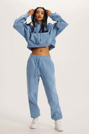 Vintage Washed Cropped Fleece Hoodie - Smalt
