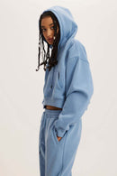 Vintage Washed Cropped Fleece Hoodie - Smalt