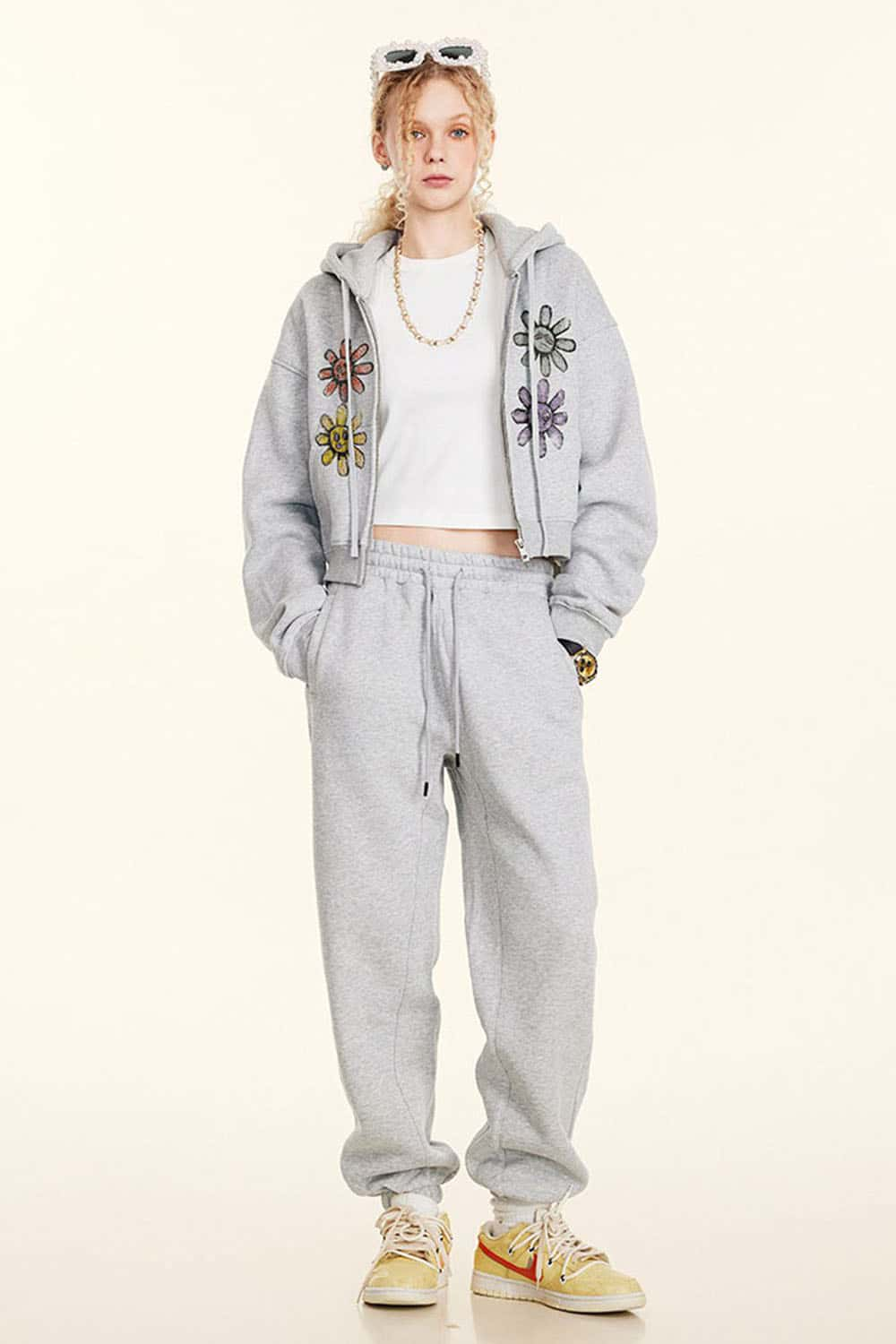 Women's Fleece-Lined Floral Embroidered Zip-Up Hoodie