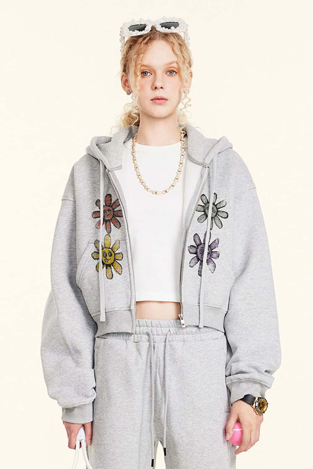 Women's Fleece-Lined Floral Embroidered Zip-Up Hoodie