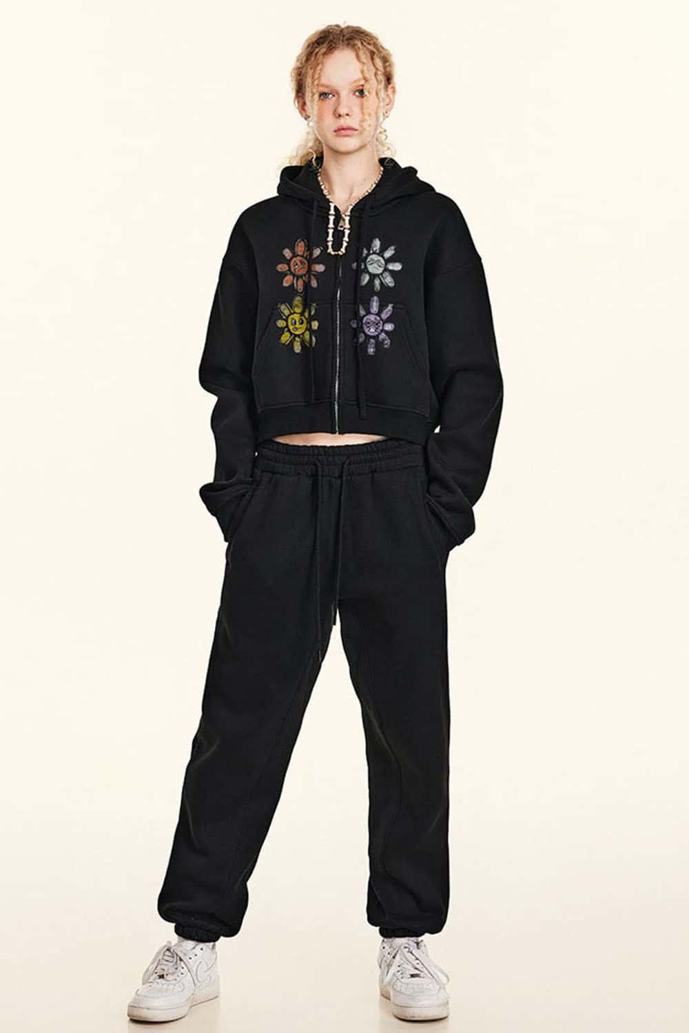 Women's Fleece-Lined Floral Embroidered Zip-Up Hoodie