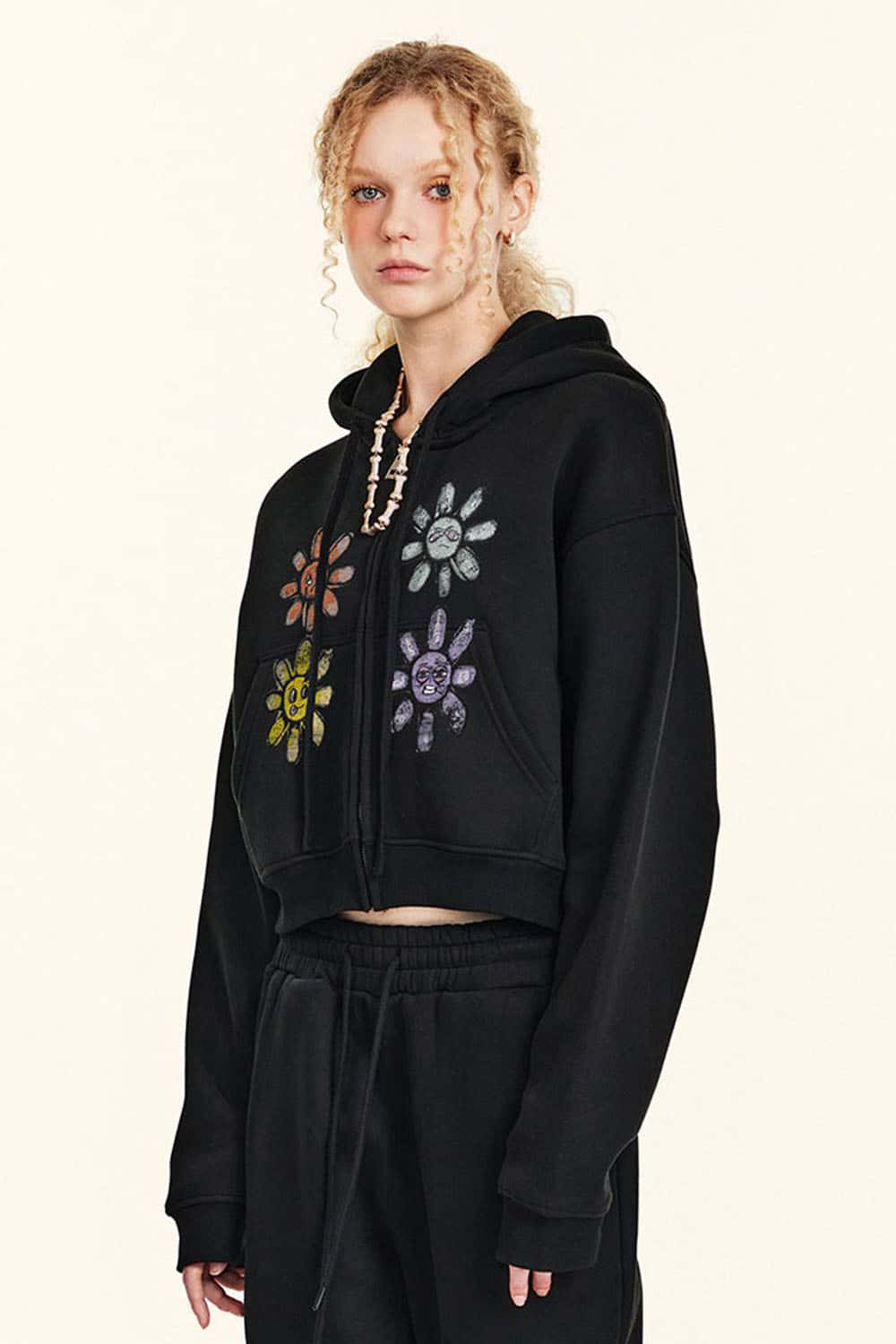 Women's Fleece-Lined Floral Embroidered Zip-Up Hoodie