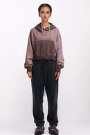 Contrast Cropped Hoodie - Plum Purple