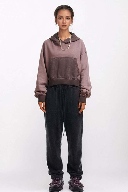 Contrast Cropped Hoodie - Plum Purple