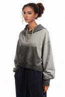 Contrast Cropped Hoodie - Dark Gray