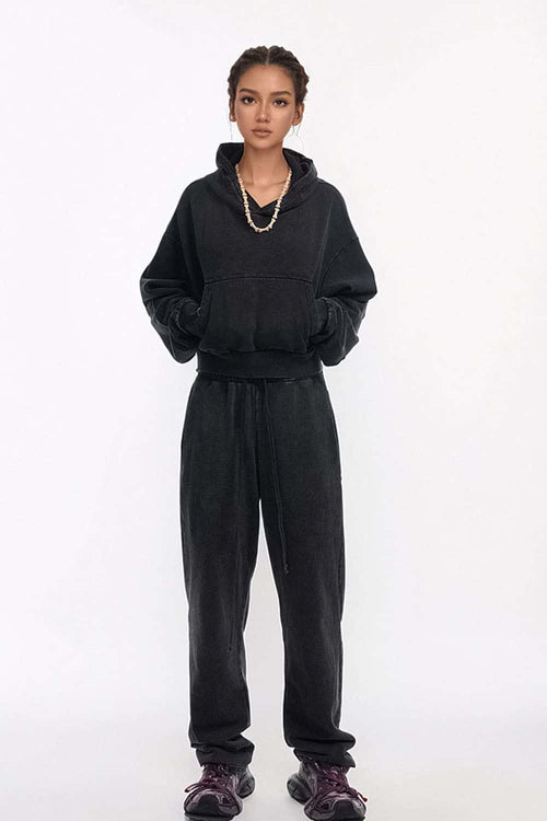 Contrast Cropped Hoodie - Vintage Black