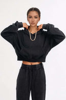 Contrast Cropped Hoodie - Vintage Black