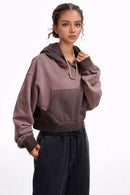 Contrast Cropped Hoodie - Plum Purple