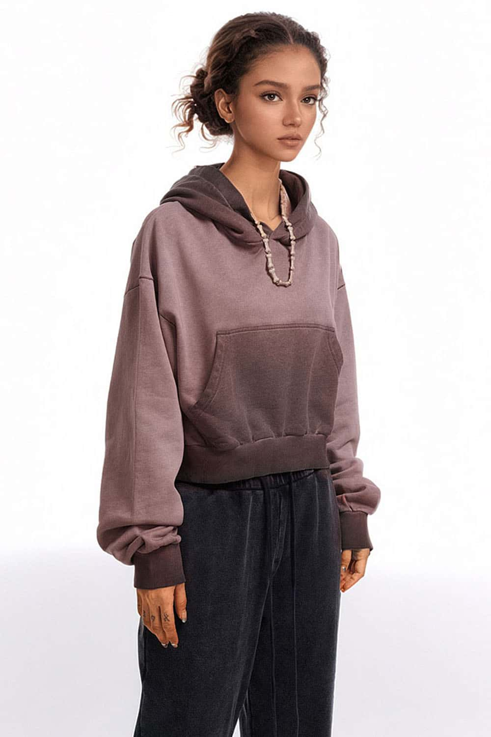 Women's Two-Tone Cropped Hoodie for Fitness and Casual Wear