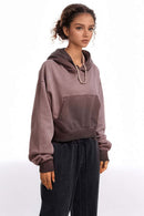Contrast Cropped Hoodie - Plum Purple