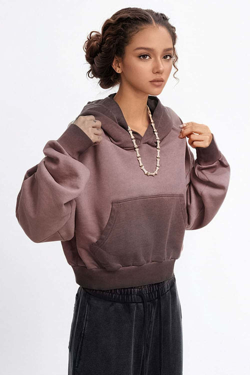Contrast Cropped Hoodie - Plum Purple
