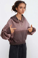 Contrast Cropped Hoodie - Plum Purple