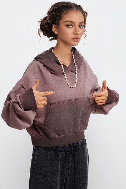 Contrast Cropped Hoodie - Plum Purple