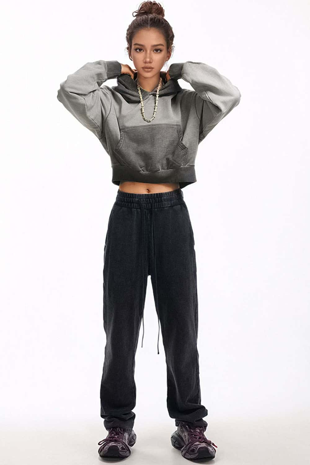 Women's Two-Tone Cropped Hoodie for Fitness and Casual Wear