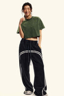 Cool-Touch Quick-Drying Sorona Blend Cropped T-Shirt in Blackish Green - full-length front modeled view