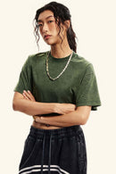 Cool-Touch Quick-Drying Sorona Blend Cropped T-Shirt in Blackish Green - front modeled view